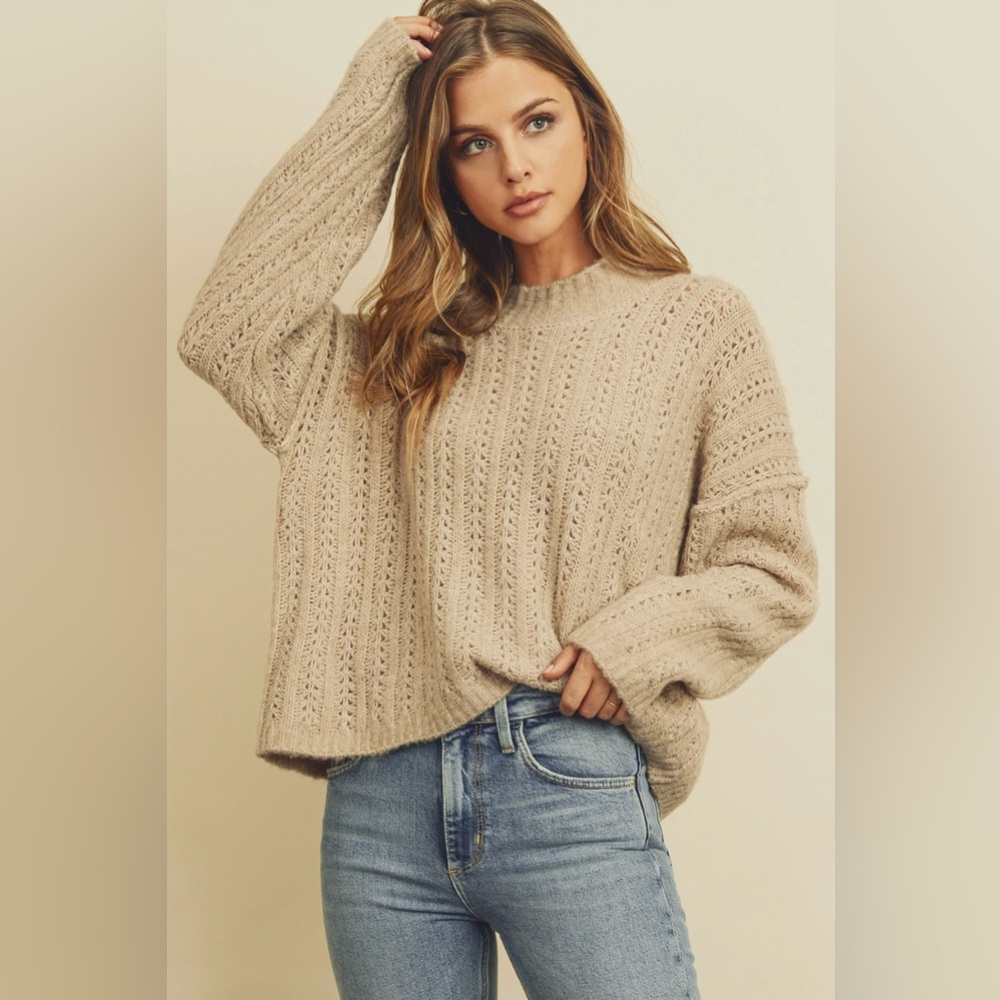 Open Knit Mock Neck Sweater